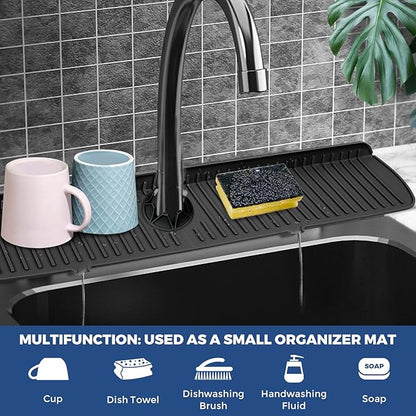 BFONS Silicone Faucet Handle Drip Catcher Tray, 24in x 5.55in, Black - Image 3