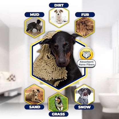 Muddy Mat® Doggy Dryer, Highly Absorbent Microfiber Washable Dog Shammy, Quick Drying Towel Absorber, Extra Soft Plush Wrap Chenille Bath Towels to Dry Soggy Large Pets & Small Puppy - Beige - Image 7