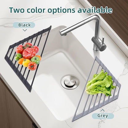 Ohuhu Triangle Roll Up Dish Drying Rack, Anti-Slip Organizer for Kitchen Sink Drying Rack with Full Silicone Wrapped for Top of Sink Coner Grey - Image 9