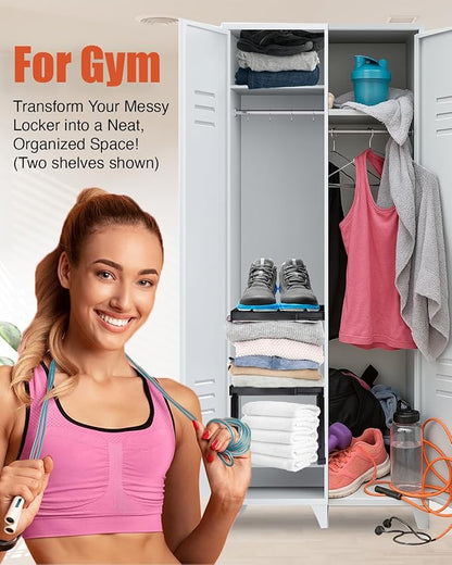Piffny Locker Organizer Shelf， Adjustable Width and Height, Stackable, Ideal Locker Shelf for School, Office, Gym Lockers, or Even Kitchen Cabinets & Under Sink Organization (White 1 Pack) - Image 3