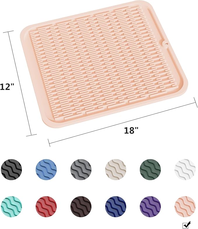 ZLR Large Silicone Dish Drying Mat (16" x 18") - XL Heavy Duty Drainboard Mat for Pots, Pans & Family Loads - Heat Resistant Trivet & Counter Protector, Easy Clean (Peach Pink) - Image 6