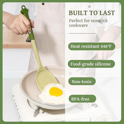Kikcoin 43Pcs Kitchen Utensils Set - Silicone Cooking Utensil Set, Dishwasher Safe Spatula for Non-stick Cookware, 446°F Heat Resistant Kitchen Gadgets with Holder BPA Free, Avocado Green - Image 3