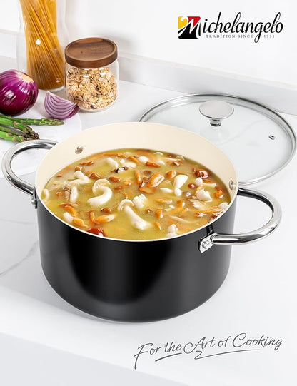 MICHELANGELO Ceramic Stock Pot with Lid, 6 Quart Pot with Nonstick Coating, Induction Cooking Pot for Induction and All Stovetops - 6QT, Black - Image 7