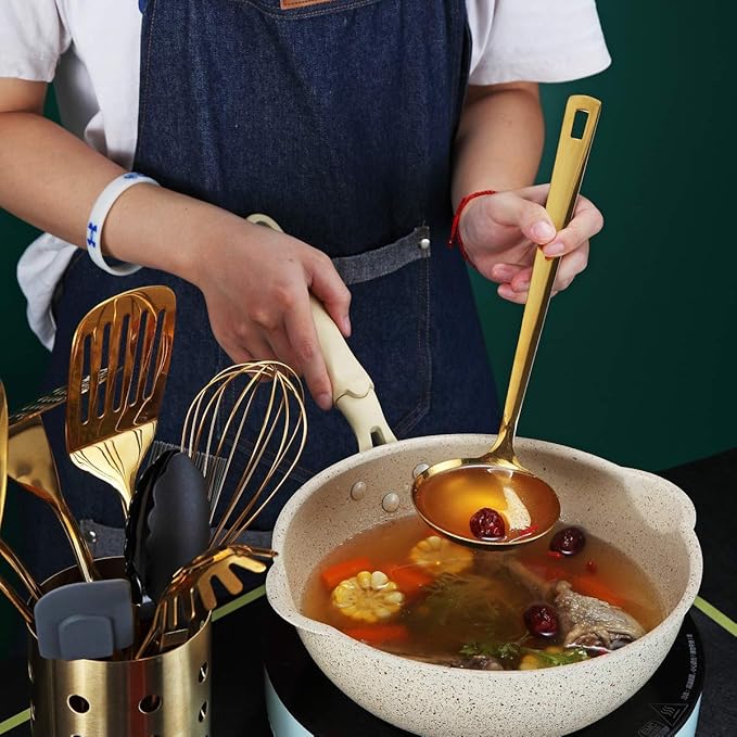 Gold Ladle, Berglander Stainless Steel Kitchen Ladle With Titainium Gold Plating, Soup Ladle, Cooking Ladle, Metal Soup Spoon For Cooking, Dishwasher Safe, Easy to Clean - Image 7