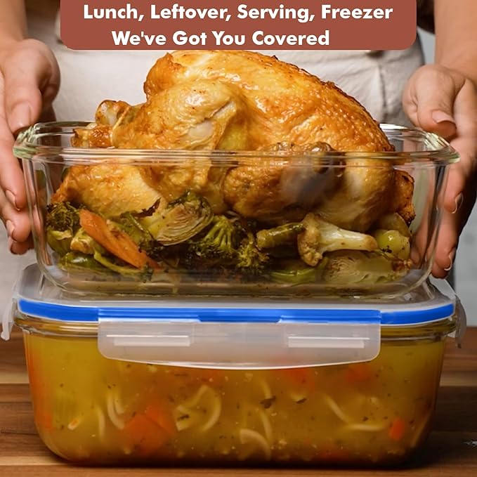 Razab 4 PC 1860ml / 63 Oz / 8 Cups Large Glass Food Storage Containers with Lids - Glass Meal Prep Containers for Roasting & Storing Leftover, Lunch Container with Lids, Microwave & Oven Safe - Image 2