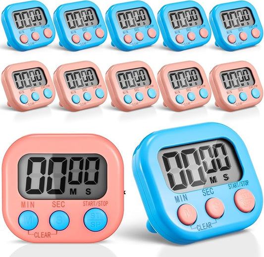 Xuhal 12 Pieces Digital Kitchen Timer Bulk, Small Magnetic Timers for Classroom, Digits Stopwatch Clock Timer for Cooking Baking Sports Games Office, Not Including Battery (Pink,Blue) by Xuhal