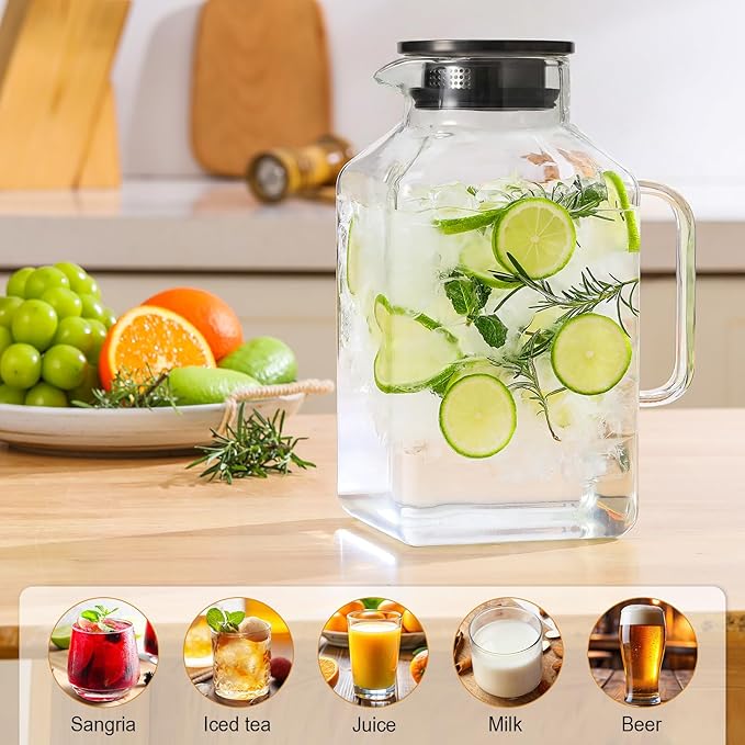 1 Gallon Square Glass Pitcher with Lid and Spout, Borosilicate Glass Carafe for Hot/Cold Drink, Water Pitchers with Handle for Fridge, Extra Large Jug for Iced Tea, Coffee, Juice, Beverage, Black - Image 3
