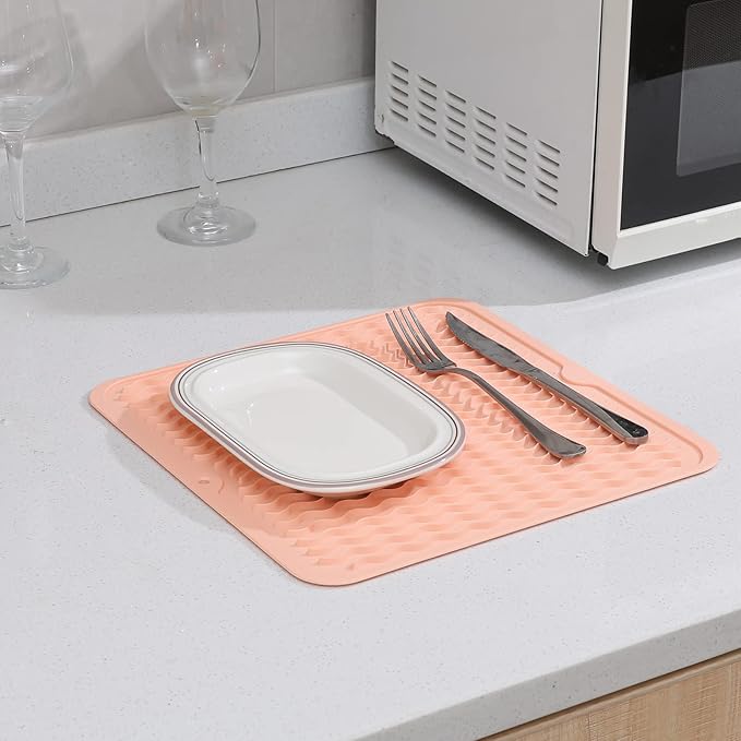 MicoYang Silicone Dish Drying Mat for Multiple Usage,Easy clean,Eco-friendly,Heat-resistant Silicone Mat for Kitchen Counter or Sink,Refrigerator or Drawer liner Pink M 12 inches x 12 inches - Image 8