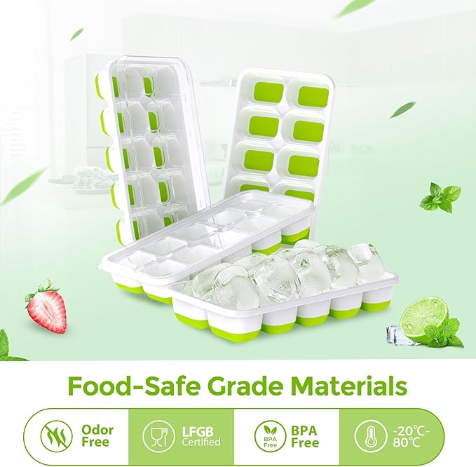 DOQAUS Ice Cube Tray with Lids - 4 Pack Stackable Silicone Ice Trays for Freezer, BPA & LFGB Safe, Easy Release for Kitchen, RV, Cocktail, Coffee, Soup & Food - Image 3