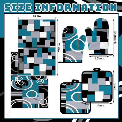 Jingmore 6 Pcs Kitchen Decor Set Accessory Farmhouse Kitchen Towels Pot Holders Oven Mitts Set 2 Dish Towels 2 Pot Holders 2 Cooking Mittens Oven Glove for Cooking(Teal,White, Gray,Geometric) - Image 4