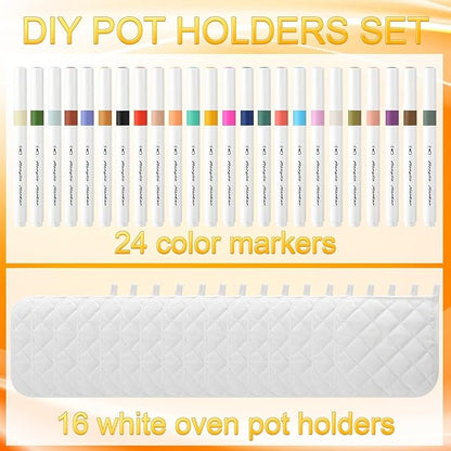 40 Pcs Pot Holder Bulk for Craft Set Including 16 White Pot Holders Oven Mitts Pack with 24 Makers Cooking Baking DIY Activities Kitchen Accessories (Pot Holders) - Image 3