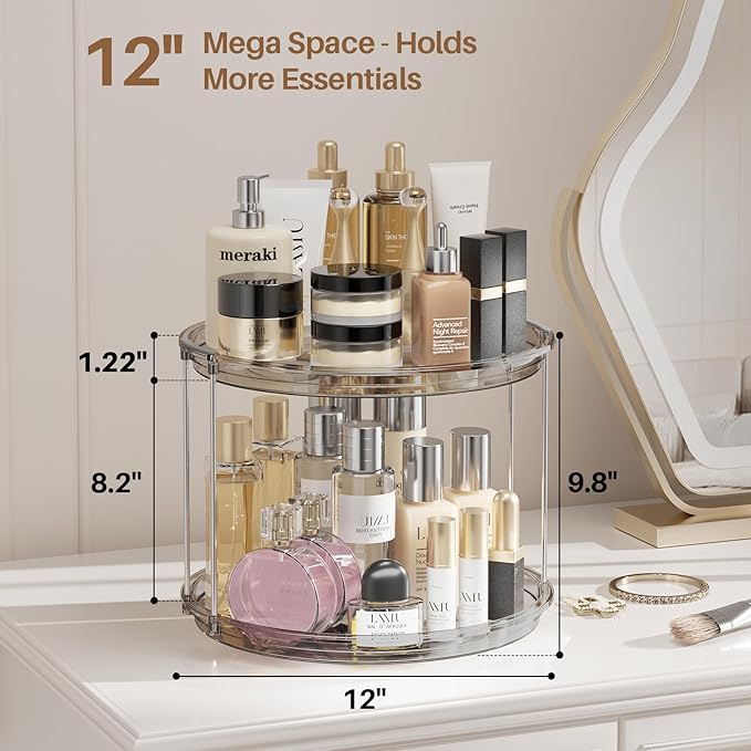 LAMU 2 Tier Lazy Susan Organizer 12 inch Large Lazy Susan Turntable Rotating Spice Rack Organization for Cabinet, Kitchen, Pantry, Countertop, Bathroom, Vanity, Medicine Cabinet Organizer, Grey - Image 3
