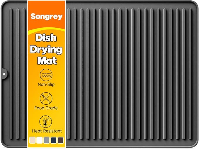 Songrey 24" x 18" Silicone Dish Drying Mat, Kitchen Counter Drying Pad for Sink Dishes or Under Rack, Multi-Use as Heat Resistant Trivet, Coffee Bar Mat by Unknown