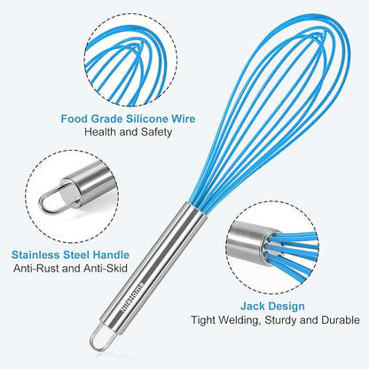 NileHome Whisk Commercial Stainless Steel wisk & Silicone Non-Stick Coated Small Whisk Set 8" 10" 12" Kitchen Wisk Wire Whisks for Cooking 3 Pack, Bule - Image 3