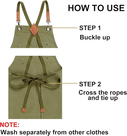 ZOMAO Chef Apron for Women Men with Large Pockets, Cotton Canvas Cross Back Waterproof Work Aprons for Kitchen Cooking Bib