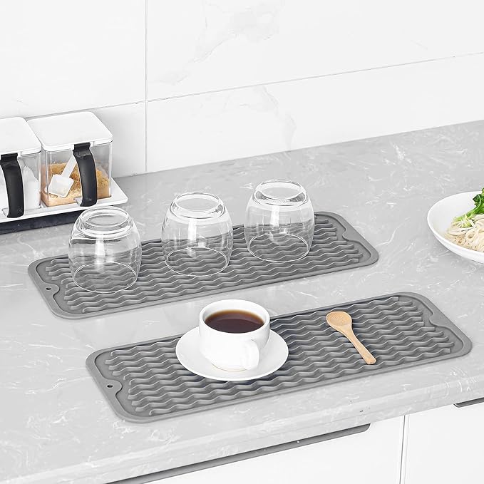 MicoYang Silicone Dish Drying Mat for Multiple Usage,Easy clean,Eco-friendly,Heat-resistant Silicone Mat for Kitchen Counter,Sink,Bar,Bottle,or Cup Grey M 17 inches x 6 inches - Image 5