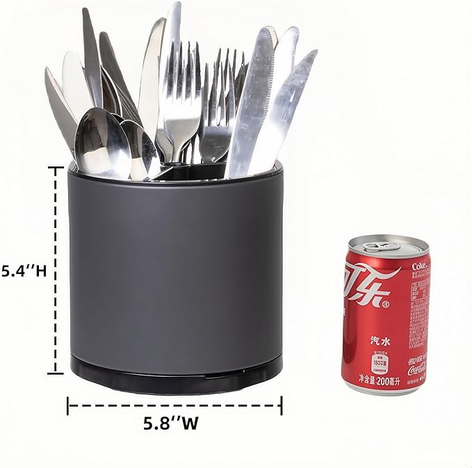 LIBODOUR Silverware Organizer Kitchen Utensil Holder 360°Rotating For Counter Organizer Stainless Steel Storage Silverware Caddy 3 Compartment Flatware Spoon Spatula Tool Cutlery Container(Grey) - Image 3