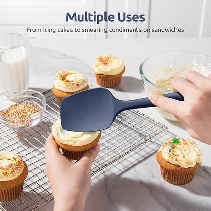 U-Taste Silicone Spoon Spatula Set, 600ºF High Heat Resistant Food Grade Flexible Rubber Scraper, Cooking Mixing Baking Kitchen Utensils Set of 3 (Midnight Blue)