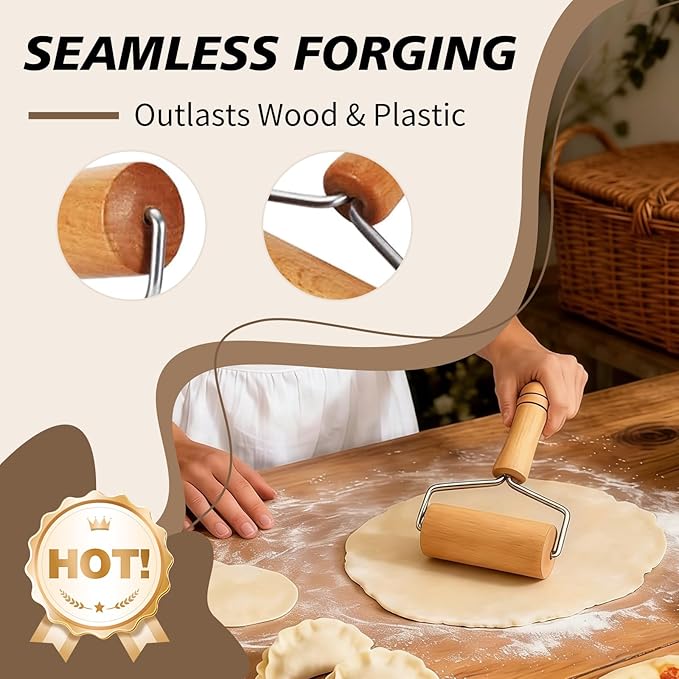 Pizza Rolling Pin Small Rolling Pin Wooden Dough Roller Non Stick Pizza Dough Roller for Baking Pastry Tortilla Cookie Dumpling Rolling Pins for Baking (T-Style)