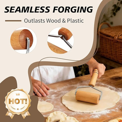 Pizza Rolling Pin Small Rolling Pin Wooden Dough Roller Non Stick Pizza Dough Roller for Baking Pastry Tortilla Cookie Dumpling Rolling Pins for Baking (T-Style)