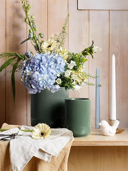 LE TAUCI Utensil Holder for Kitchen Counter, 7.3"+5.4" Fluted Ceramic Utensil Crock Organizer for Countertop, Heavy Large Holder for Spatulas, Spoons, Set of 2, Forest Green - Image 5