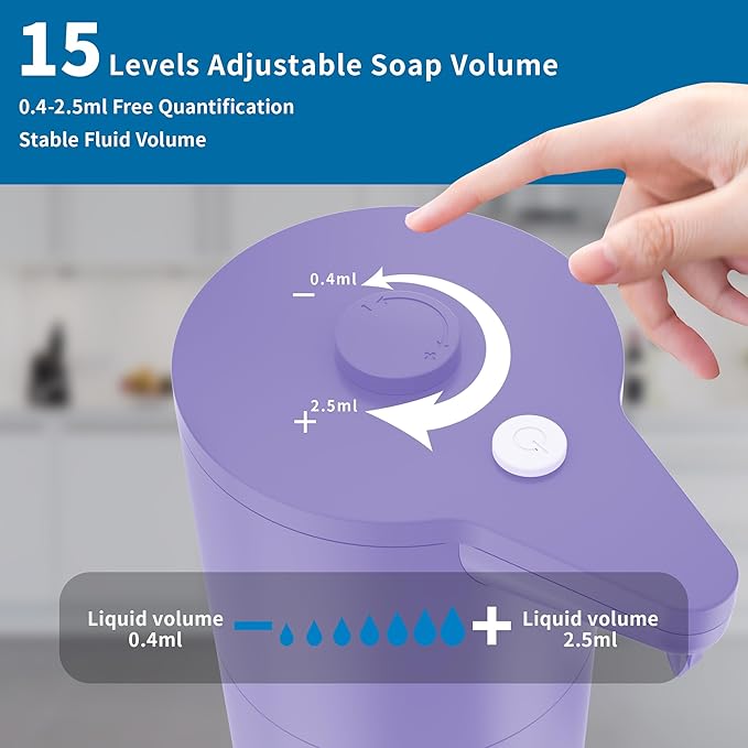 Aunmaon Automatic Soap Dispenser Touchless, Hands-Free, Multi Adjustable Volume, Long Battery Life, Compatible with Thick & Thin Dish/Hand Soap for Bathroom and Kitchen, Easy for Toddlers, Purple - Image 2