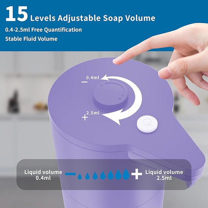Aunmaon Automatic Soap Dispenser Touchless, Hands-Free, Multi Adjustable Volume, Long Battery Life, Compatible with Thick & Thin Dish/Hand Soap for Bathroom and Kitchen, Easy for Toddlers, Purple - Image 2