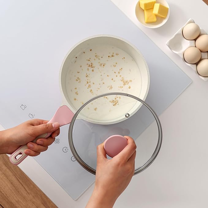 SENSARTE White Ceramic Nonstick Saucepan with Lid 2.5 Quarts, Medium Cooking Pot with Stay Cool Handle, Induction Compatible Saucepot, White Granite Coating, Free of Intentionally Added PTFE/PFOA/PFAS
