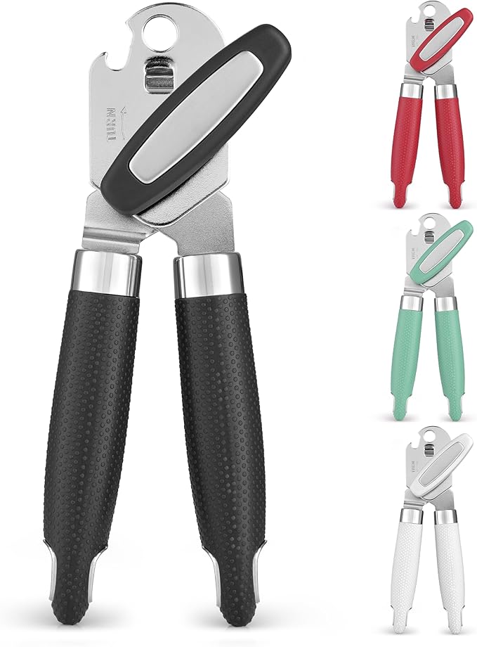 Zulay Kitchen Can Opener with Large Bottle Opener - Heavy Duty Stainless Steel Manual Can Opener with Turn Knob and Soft Grip Handles - Black by ZulayKitchen