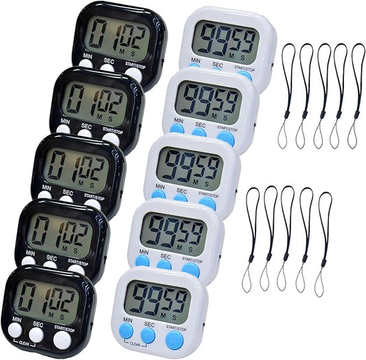 2 Pack Small Digital Kitchen Timer Magnetic Back and On/Off, Classroom Timers for Teachers Kids, Count Up Count Down Loud Alarm Stop Memory Function for Cooking Study Work Exercise (5, Black+White) by Soseelnee