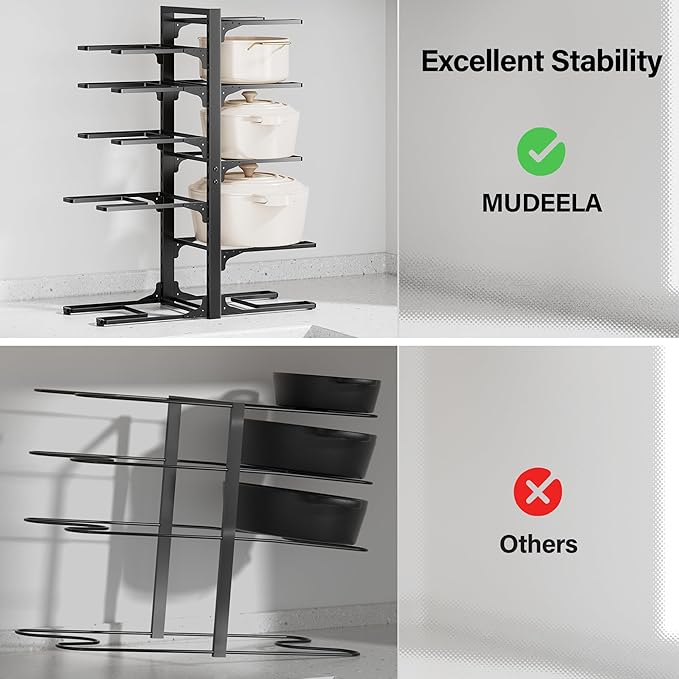 MUDEELA 10-Tier Pots and Pans Organizer under Cabinet, 23.62" Height Heavy Duty Pot and Pan Organizer Kitchen Cabinet Organization and Storage, Adjustable Pot Rack for Frying Pan, Cast Iron Skillet - Image 5