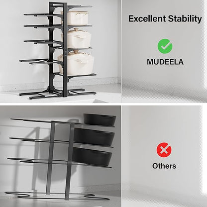 MUDEELA 10-Tier Pots and Pans Organizer under Cabinet, 23.62" Height Heavy Duty Pot and Pan Organizer Kitchen Cabinet Organization and Storage, Adjustable Pot Rack for Frying Pan, Cast Iron Skillet - Image 5