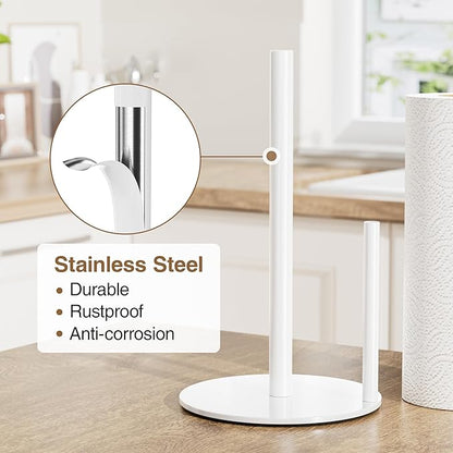 Paper Towel Holder White Kitchen Roll Holder, Paper Towel Holder for Kitchen Roll Organize, Countertop Roll Dispenser with Weighted Base - Image 4