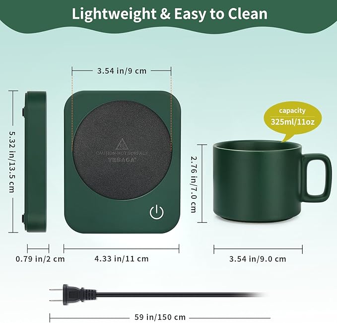 VOBAGA Mug Warmer Set, Coffee Warmer for Desk with 11oz Ceramic Mug, Auto Shut Off & 3-Temp Settings, Smart Coffee Cup Warmer, Home Office Essentials Coffee Set(Mug Included) - Image 3