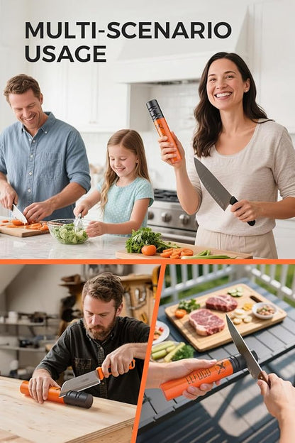 Electric Knife Sharpener, 3 Speed Max 7000RPM Handheld Sharpener for Kitchen Knives, Electric Knife Sharpening Tool of Portable Cordless Rechargeable 2000mAh (Orange) - Image 6