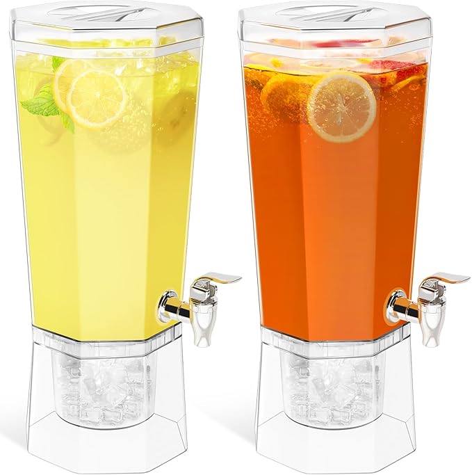 Lifewit 1.6 Gallon Drink Dispenser for Parties 2 Pcs, 6L Plastic Beverage Container with Stand for Juice/Tea/Soda & Lemonade, Clear Water Pitcher with Spigot for Mimosa Bar Hosting 39 x 16 cm/15x6" by Lifewit