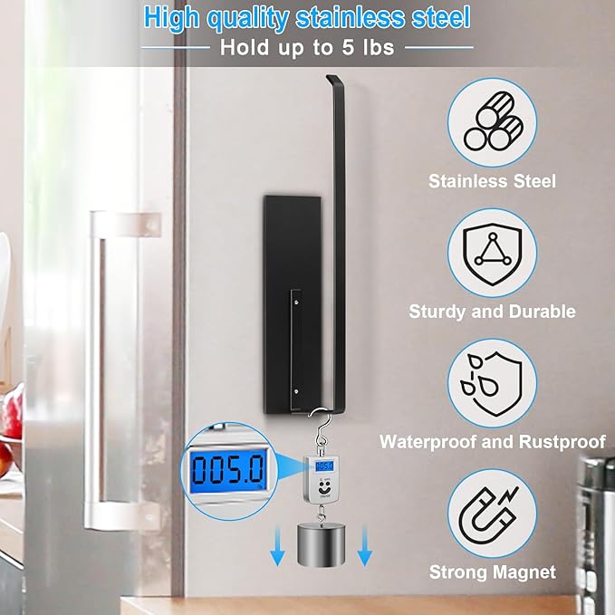 Paper Towel Holder, Magnetic Paper Towel Holder for Fridge, Toilet Paper Roll Holder Magnet Towel Rack Wall Mount Fridge Organizer for Paper Towels Rolls Bathroom Pantry RV Kitchen Storage - Image 3