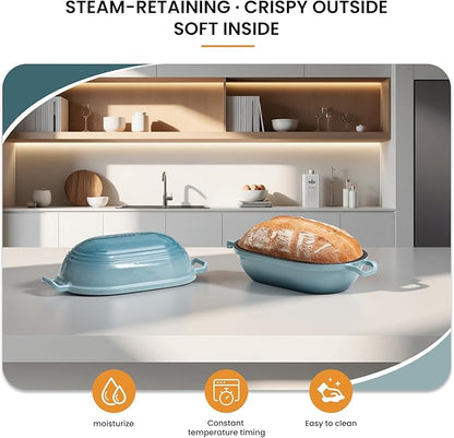 Enameled Cast Iron Dutch Oven for Sourdough Bread Baking,9 x 5-4/5 Inch Oval Cast Iron Bread Pan with Lid,Dutch Oven for Homemade Sourdough Baking,2.8QT Meatloaf Pan,Oven Safe - Image 5