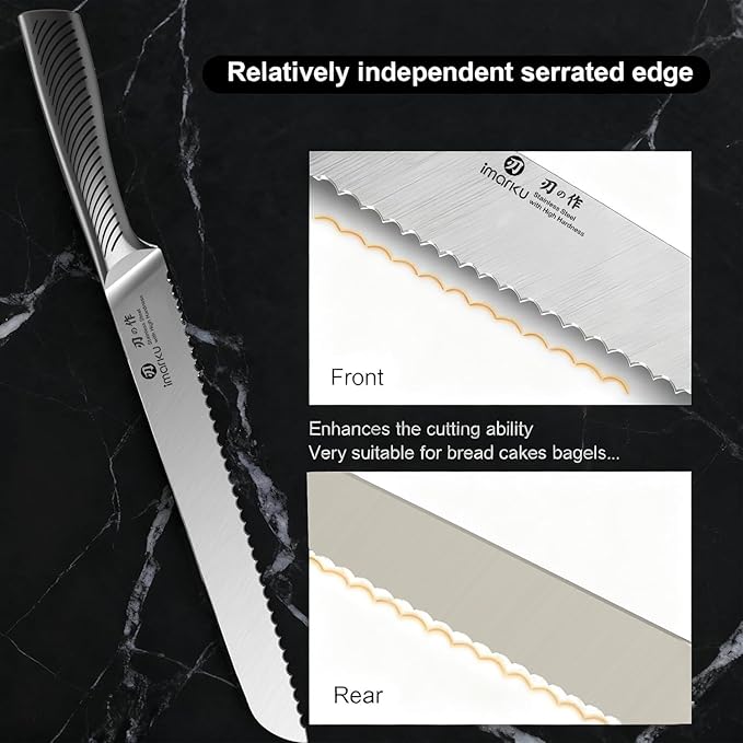 imarku Bread Knife 10 Inch: Japanese High Carbon Stainless Steel Professional Grade Serrated Bread Knife, Razor Sharp Edge Cake Knife for Homemade Bread/Bagels/Cake - Image 9