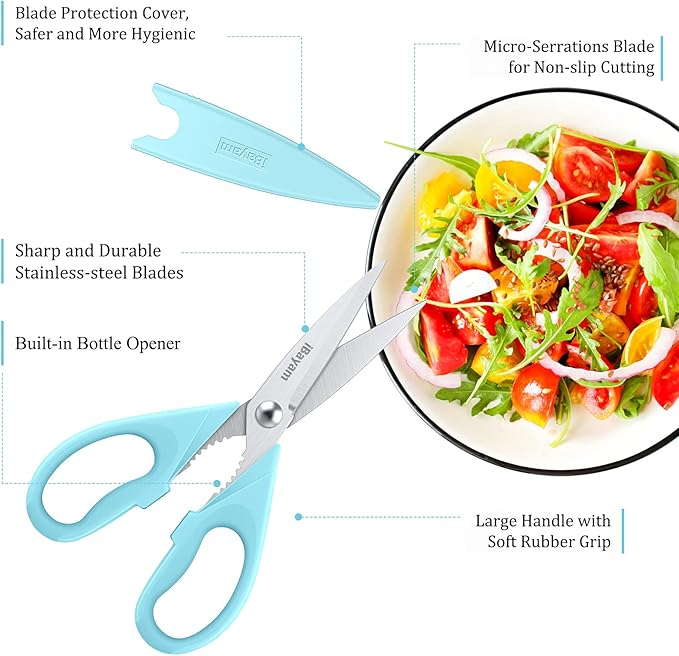 Kitchen Shears, iBayam Kitchen Scissors All Purpose Heavy Duty Meat Scissors Poultry Shears, Dishwasher Safe Food Cooking Scissor Stainless Steel Utility Scissor, 2-Pack, Light Blue, Pistachio - Image 2