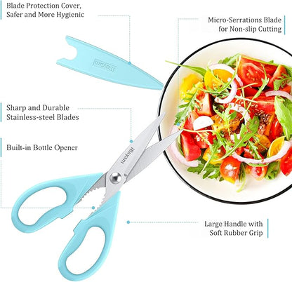 Kitchen Shears, iBayam Kitchen Scissors All Purpose Heavy Duty Meat Scissors Poultry Shears, Dishwasher Safe Food Cooking Scissor Stainless Steel Utility Scissor, 2-Pack, Light Blue, Pistachio - Image 2