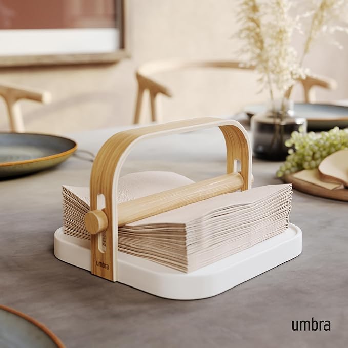 Umbra Bellwood Napkin Holder with Weight and Carrying Handle, White/Natural - Image 2