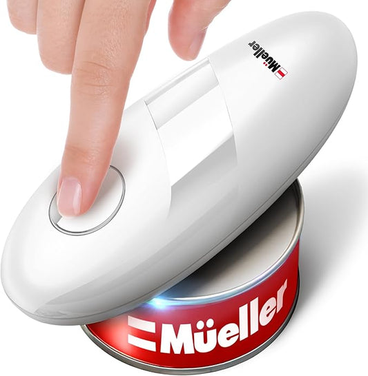 MUELLER HOME SmoothEdge Auto Electric Can Opener – Battery‑Operated One‑Touch w Magnet Lid Lifter, Smooth‑Edge Cut Technology – Portable Hands‑Free Automatic Can Opener for Seniors & Arthritis, White by MUELLERHOME