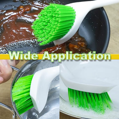 Dish Scrubber Set, Kitchen Brush for Cleaning with Scraper Edge, Green Multi-Purpose Scrub Brush with Handle for Dishes,Sink,Pots,Pans,Shower,Tile,Tubs - 3 Pack - Image 3