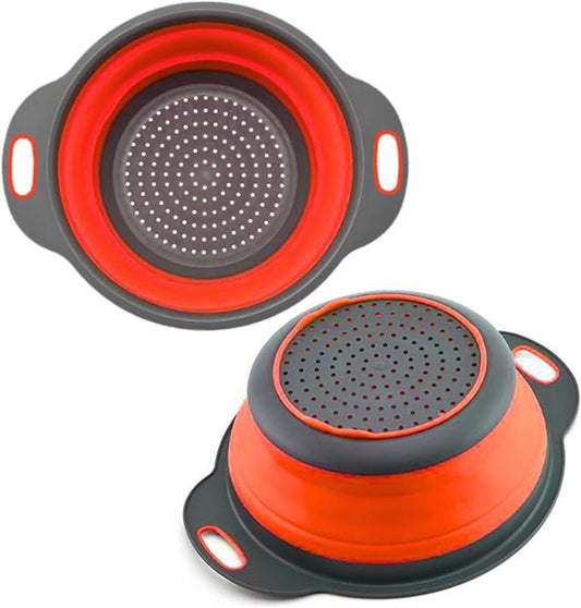 Red Round Silicone Collapsible Colander – Silicone Round Kitchen Strainers with Plastic Handles Foldable Kitchen Strainer Small Perfect for Draining Pasta Vegetable and Fruit by KillersInstinctOutdoors