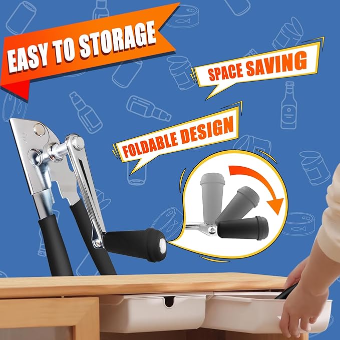 Can Opener Manual, ICEKATI Commercial Heavy Duty Can Opener for Large Cans, Folding Hand Crank with Comfortable Long Handles, Sharp Blade Smooth Edge - Image 4