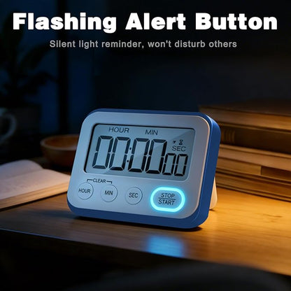 Digital Kitchen Timer Magnetic Loud Alarm, Large LCD Screen Silent/Beeping Multi-Function for Teachers Classroom Kids, Blue - Image 2