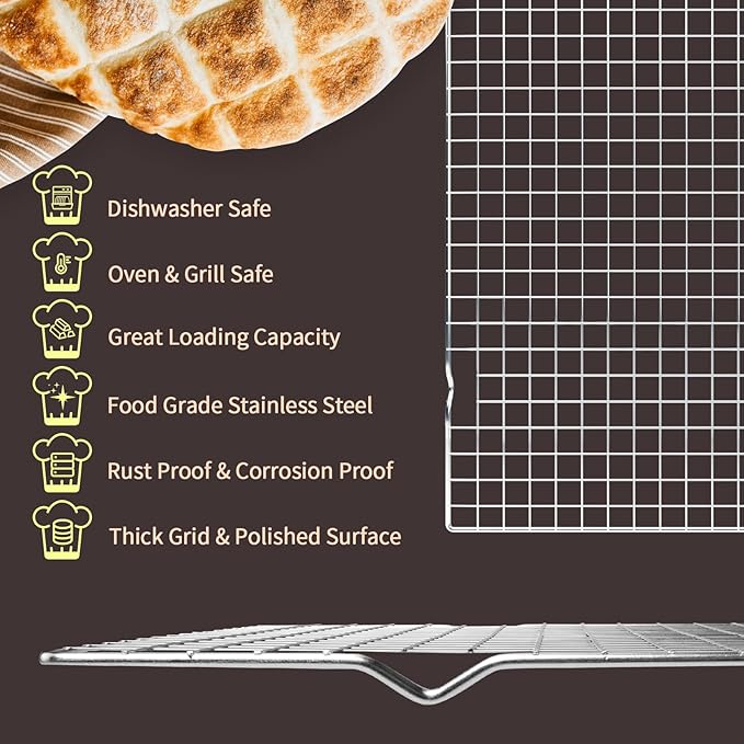Briout 2PCS Cooling Racks for Cooking and Baking - 15x10 Inches Heavy Duty Stainless Steel Wire Rack for Baking, Grilling, Roasting - Oven & Dishwasher Safe - Fits Jelly Roll Sheet Pan-Silver - Image 2