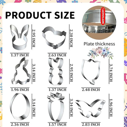 Easter Cookie Cutters Bunny Carrot Tulip Butterfly Chick Egg Biscuit for Kids DIY Lunchbox Bento Box Fruit Vegetable Sandwich Cutters for Children Boys Girls, Pack of 8