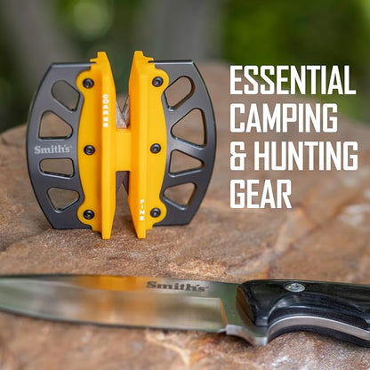 Smith’s 51176 Stainless Steel 2-Step Knife Sharpener | Yellow | Preset Coarse & Fine Slots | Outdoor Handheld Knife Sharpener | Fishing, Hunting, Filet, Pocket Knives | Portable Compact Keychain Tool - Image 2